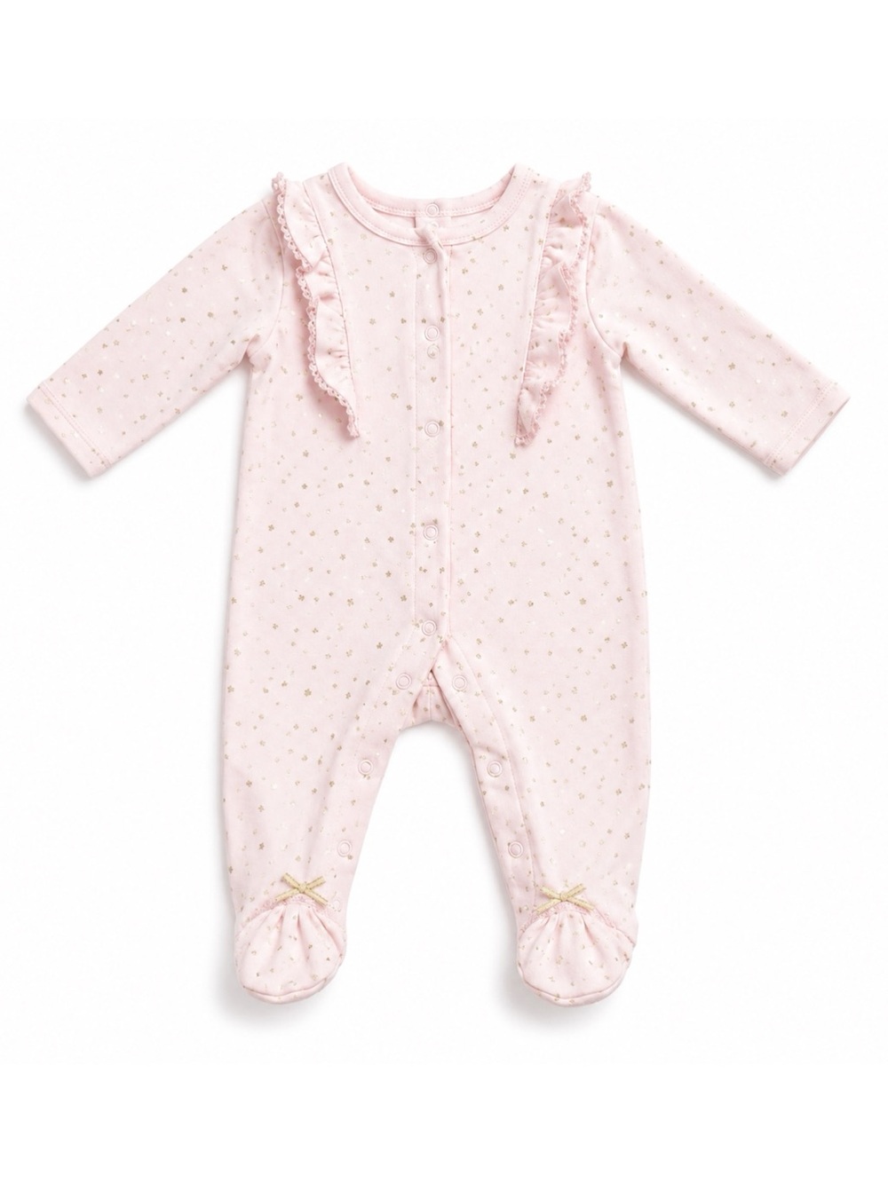 Little Me Pink & Glittery Gold Polka Dot Ruffle Footie Baby Girl Size 3M